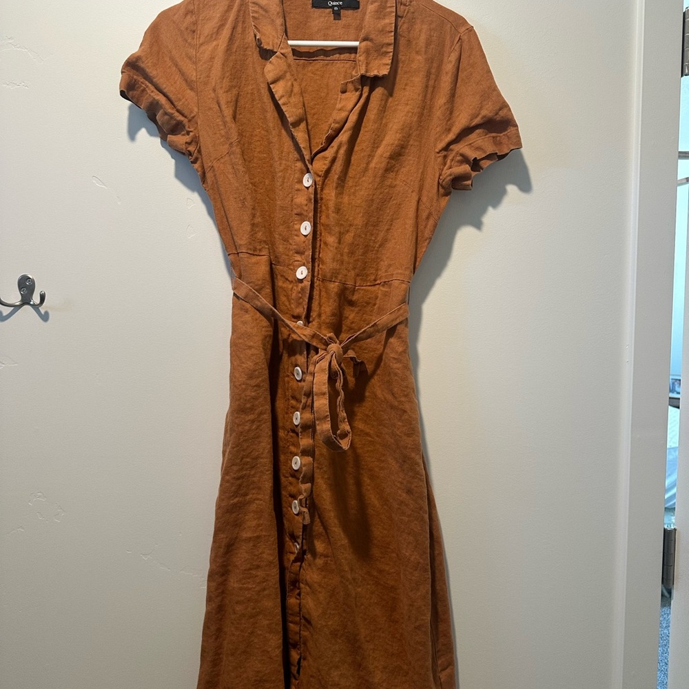 Quince Rust linen Button-Down Midi Dress